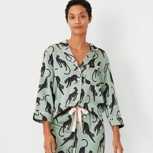 Ann Taylor Silky Cats Button Down Pajama Top